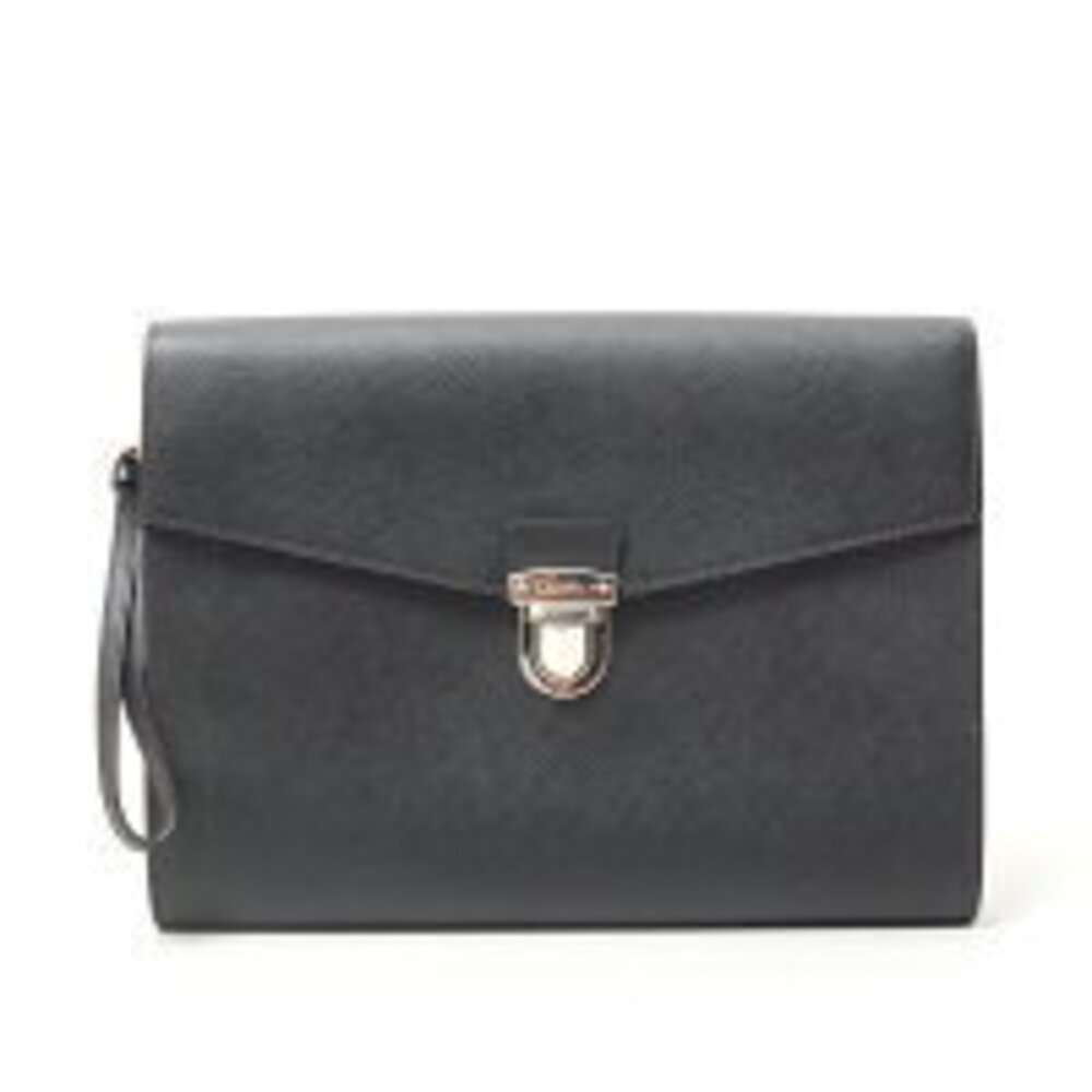 Prada Clutch Bag Shoulder Saffiano Leather Black